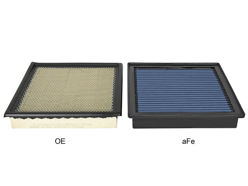 aFe MagnumFLOW Air Filters comparison for Ford F-150 09-12 V8 models, showcasing OE and aFe designs for enhanced performance.