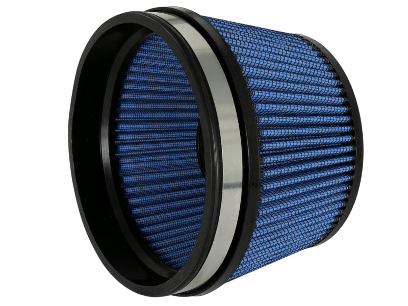 aFe MagnumFLOW Pro 5R universal air filter with blue mesh design, measuring 6in. front, 7in. back, and 5-1/2in. top.