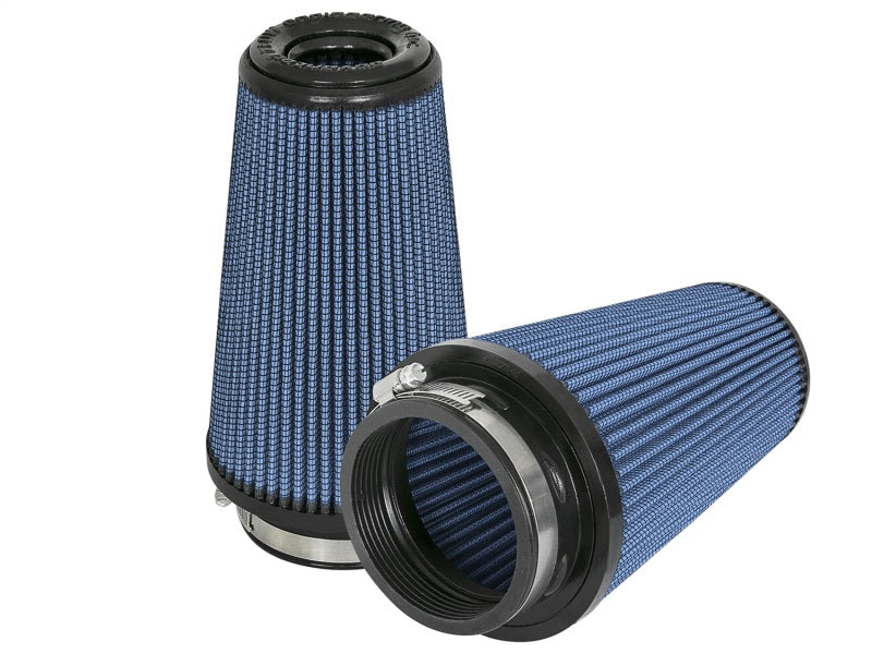 aFe Magnum FLOW Pro 5R replacement air filters in blue with a conical design, ideal for enhancing vehicle performance.