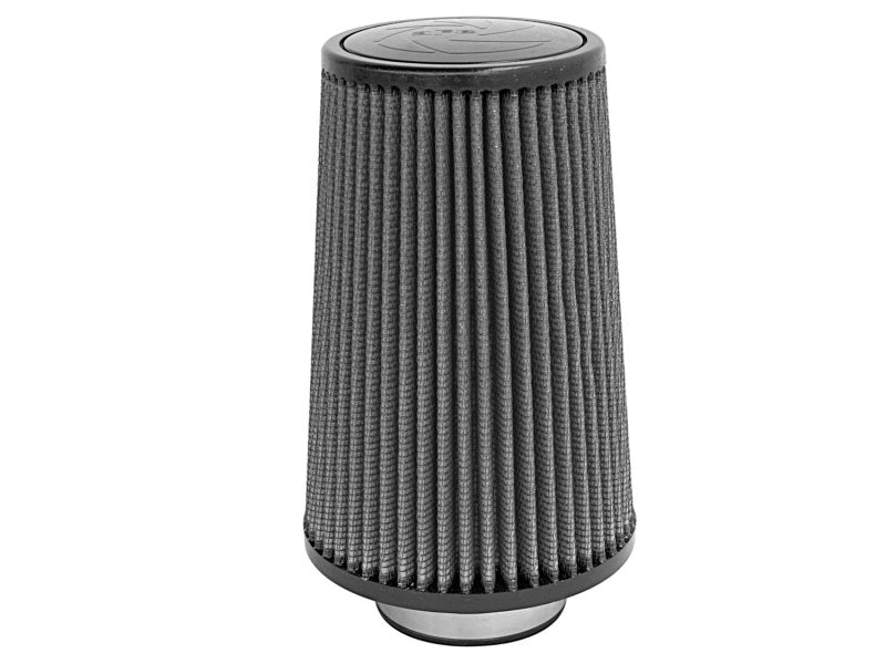aFe MagnumFLOW air filter with a conical design, featuring a black pleated filter element for enhanced airflow and filtration.