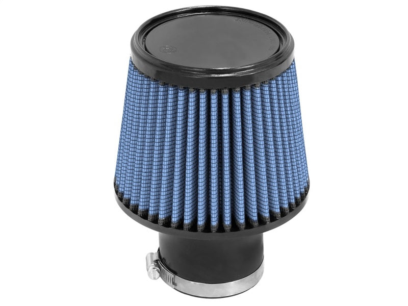 aFe MagnumFLOW Air Filter with a conical design, featuring a blue pleated filter media and a black base for enhanced airflow.