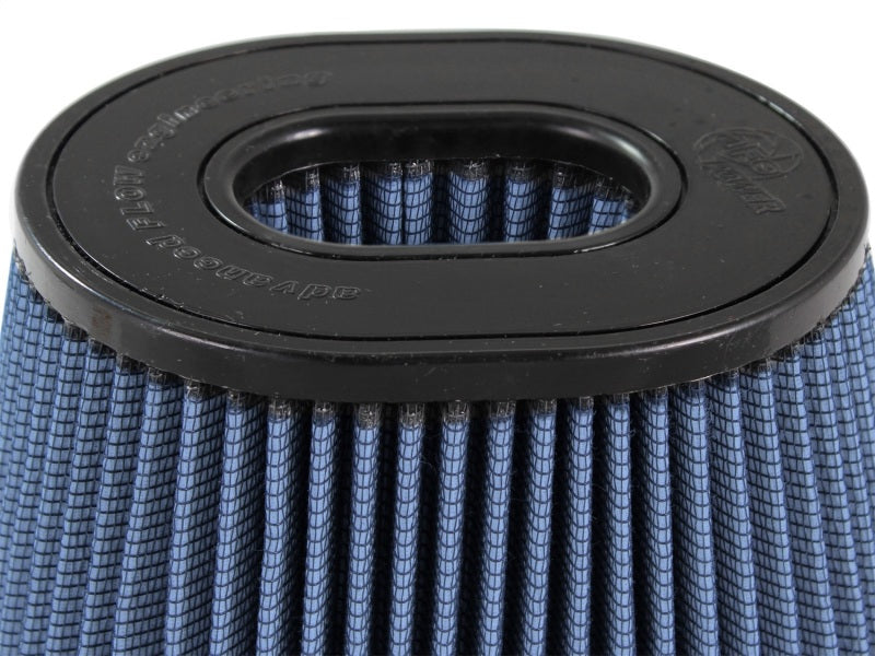 aFe MagnumFLOW Air Filter with a blue pleated design and a black top, featuring a universal fit for enhanced airflow.