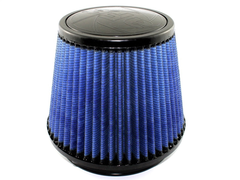 aFe MagnumFLOW Air Filter with a conical design, featuring a blue filter media and a black top, designed for improved airflow.