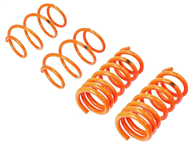 aFe Control lowering springs for 2015 Ford Mustang GT, featuring a vibrant orange color and designed for improved handling.