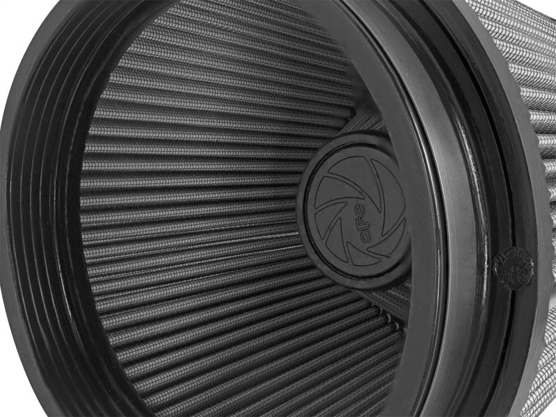 aFe MagnumFLOW air filter showcasing a cylindrical design with pleated filter media for enhanced airflow and performance.