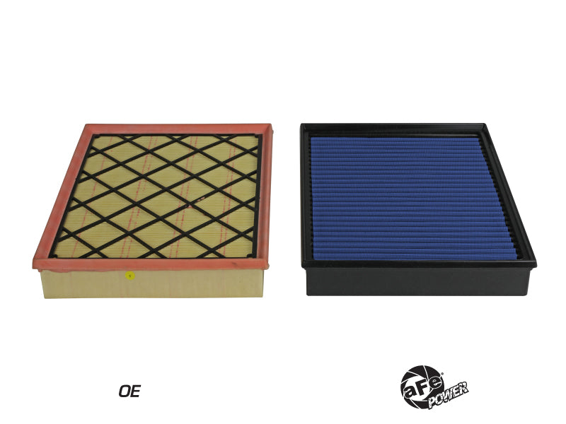 aFe MagnumFLOW air filter comparison for 2019 Ford Ranger L4-2.3L showing OEM filter and Pro 5R replacement filter.