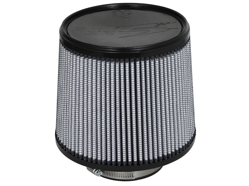 aFe MagnumFLOW Air Filter featuring a cylindrical design with a textured surface and pleated filter media for enhanced airflow.
