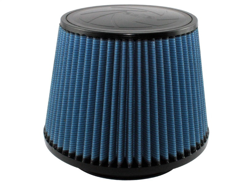 aFe MagnumFLOW Air Filter featuring a blue pleated design, designed for enhanced airflow and engine performance.