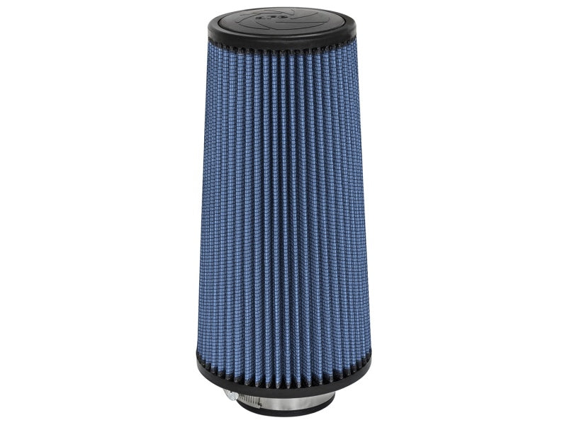 aFe MagnumFLOW Air Filter with a blue pleated design, measuring 3 inches wide and 12 inches tall, ideal for enhanced airflow.