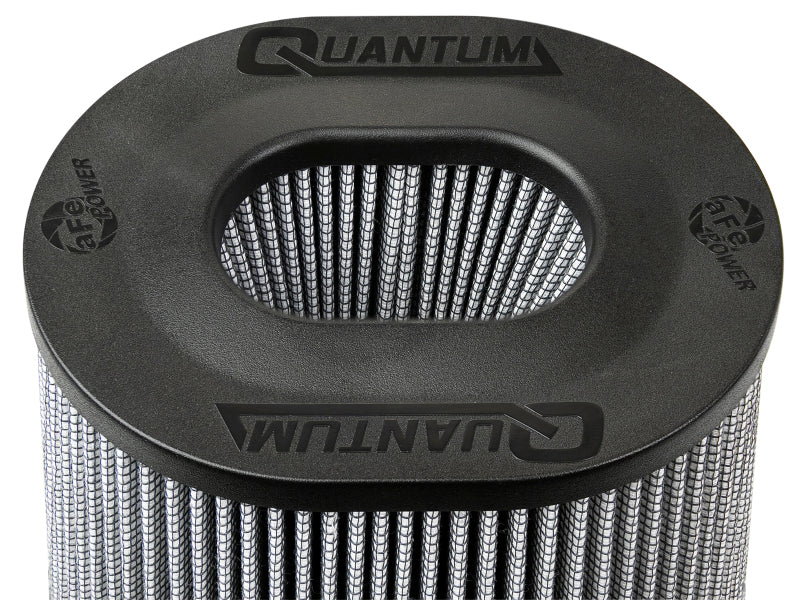 aFe Quantum Pro DRY S Air Filter with inverted top, featuring a 5.5-inch flange and 9-inch height for optimal airflow.