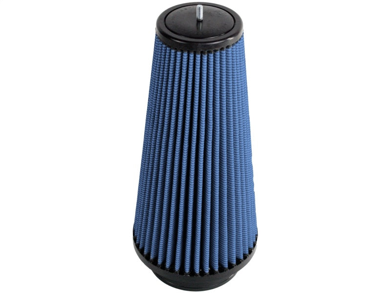 aFe MagnumFLOW Air Filter with a conical design, featuring blue pleated media and a 1/4-20 stud for easy installation.