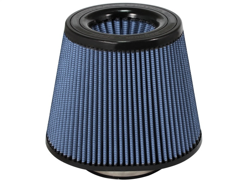 aFe MagnumFLOW air filter with a conical design, featuring a blue mesh surface and black rubber base for enhanced airflow.