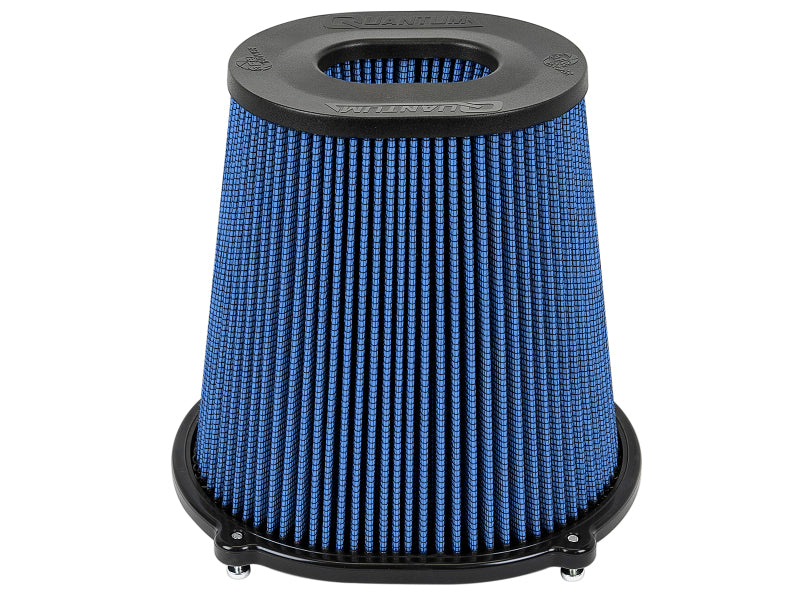 aFe Quantum Pro-5 R air filter with inverted top, featuring a 5-inch flange and 9-inch height, designed for enhanced airflow.