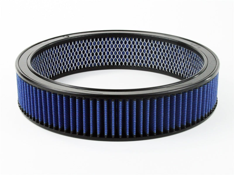 aFe MagnumFLOW Air Filter with a blue mesh design, featuring a 14-inch outer diameter and 12-inch inner diameter.