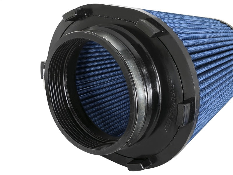 aFe Magnum FLOW Pro 5R replacement air filter featuring a blue pleated design and durable black housing for optimal airflow.