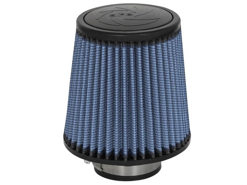 aFe MagnumFLOW Air Filter with a conical design, featuring a blue filter element and a durable black base for enhanced airflow.