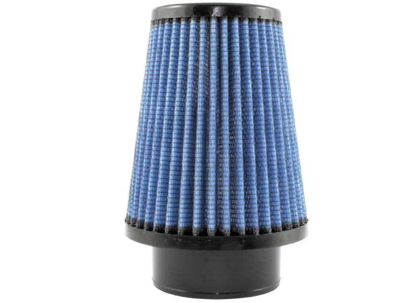 aFe MagnumFLOW Air Filter with a conical design, featuring a blue pleated filter media for enhanced airflow and performance.