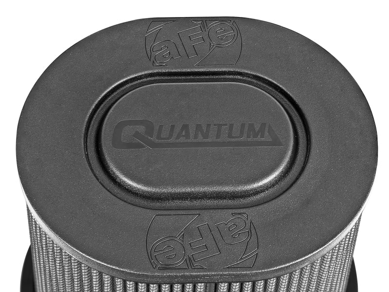 aFe Quantum Pro DRY S Air Filter featuring a flat top design, 5-inch flange, and 9-inch height for optimal airflow and filtration.