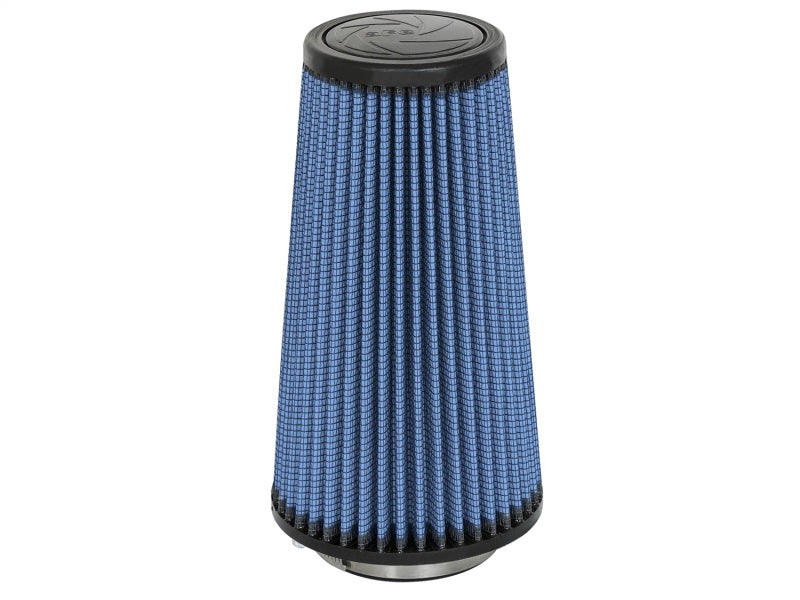 aFe MagnumFLOW Air Filter featuring a conical design with a blue filter element, designed for enhanced airflow and performance.