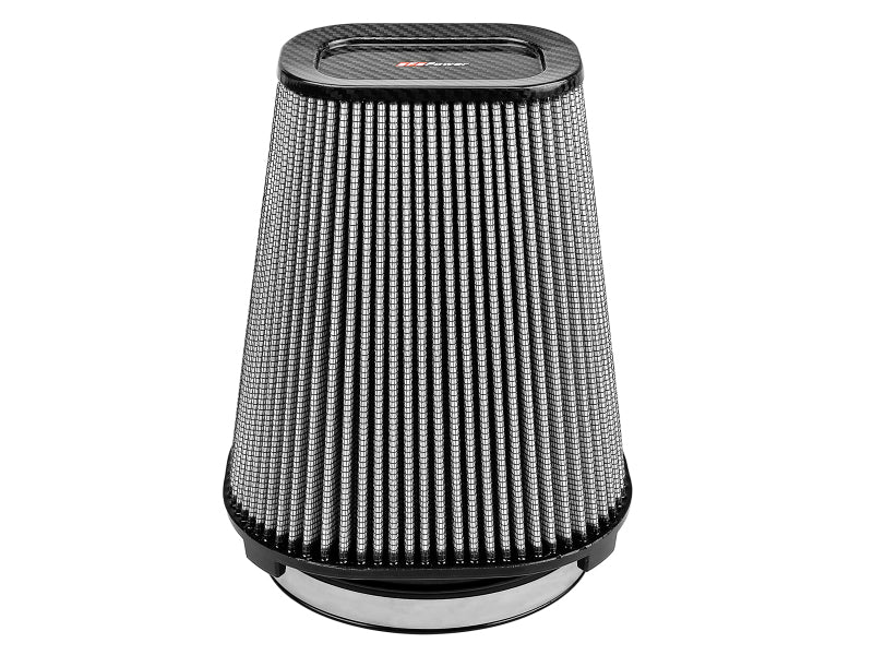 aFe MagnumFLOW Pro Dry S Air Filter featuring a carbon design, with dimensions of 7.5x5.5in front, 9x7in back, and 10in height.