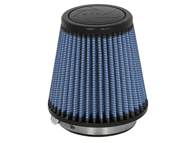 aFe MagnumFLOW Air Filter featuring a conical design with blue mesh and a metal base, optimized for enhanced airflow.