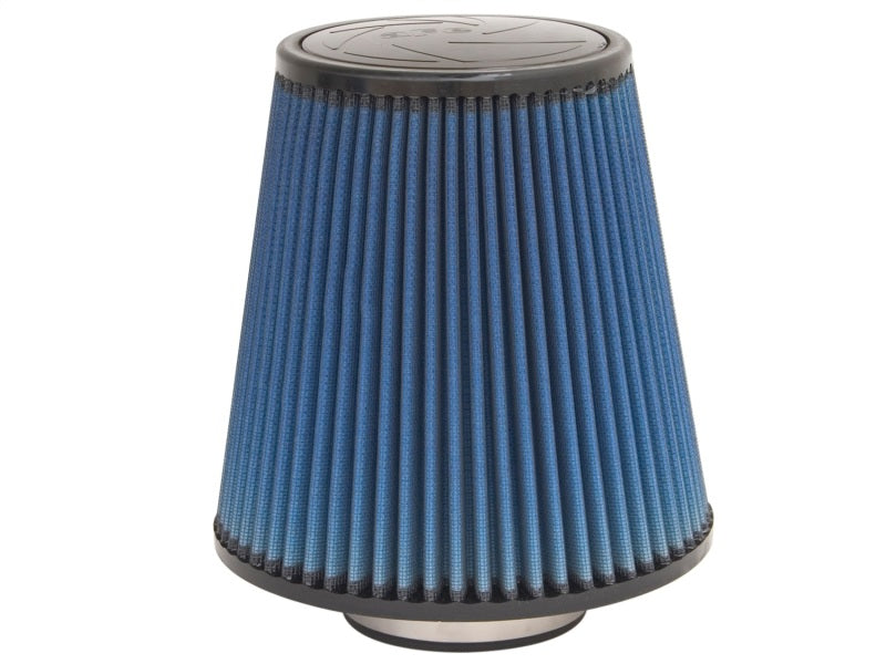 aFe MagnumFLOW Air Filter featuring a blue pleated design, optimized for enhanced airflow and engine performance.