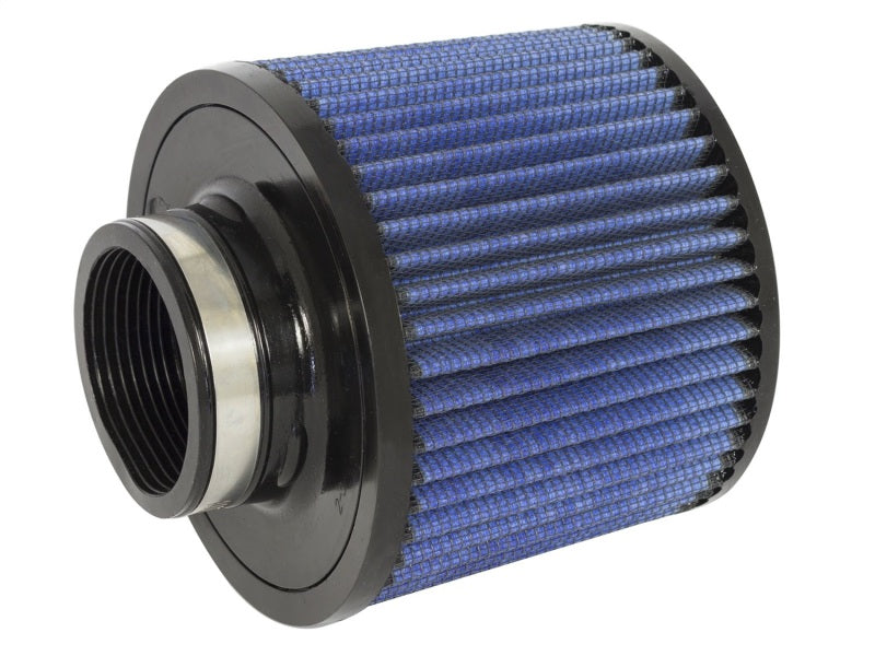 aFe MagnumFLOW Air Filter featuring a blue mesh design, cylindrical shape, and threaded connector for enhanced airflow.