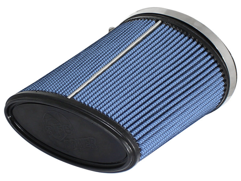 aFe MagnumFLOW air filter with a blue mesh design, featuring a cylindrical shape and a black base for enhanced airflow.