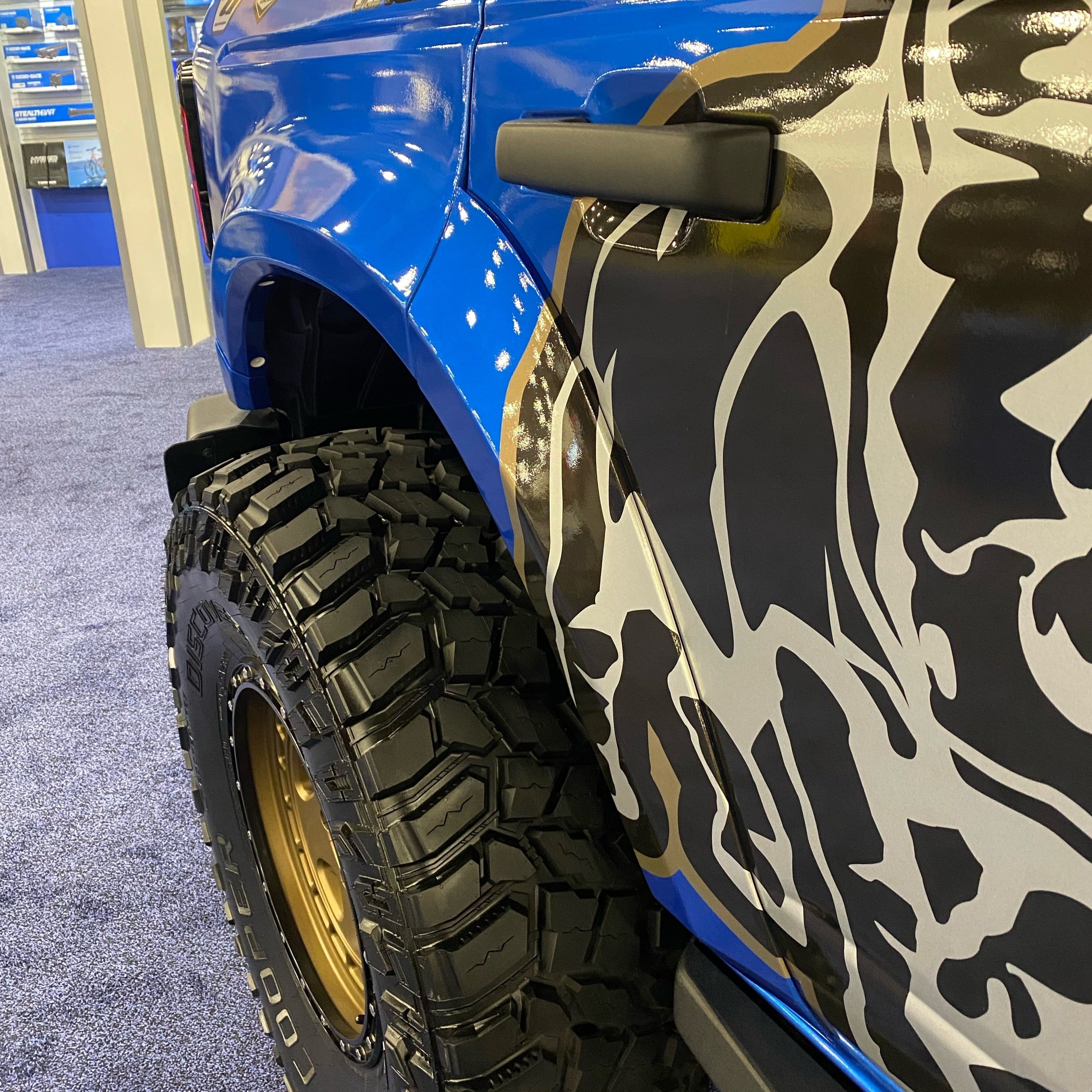 2021-2022 Ford Bronco 4-Door Rear Quarter Kit showcasing rugged design and durable tire fitment for offroad performance.