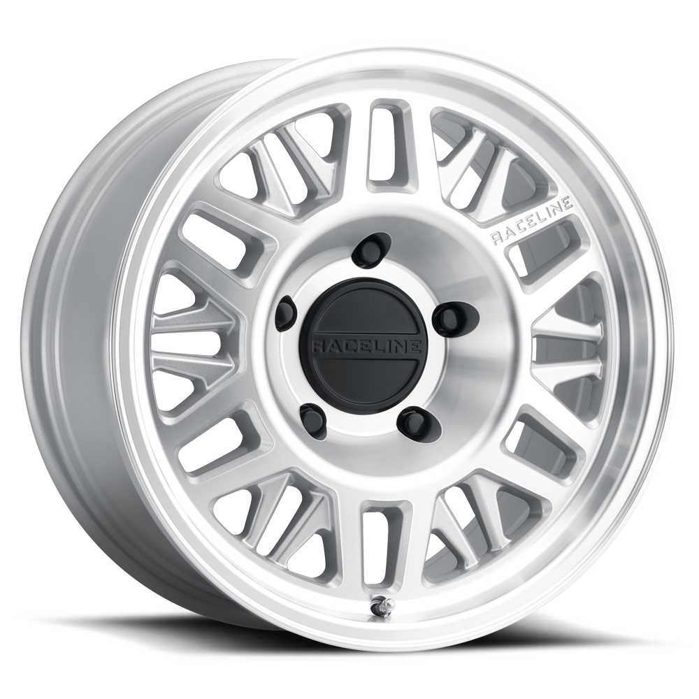 Silver Raceline 451MC Ryno TR wheel featuring a multi-spoke design, ideal for offroad and performance vehicles.