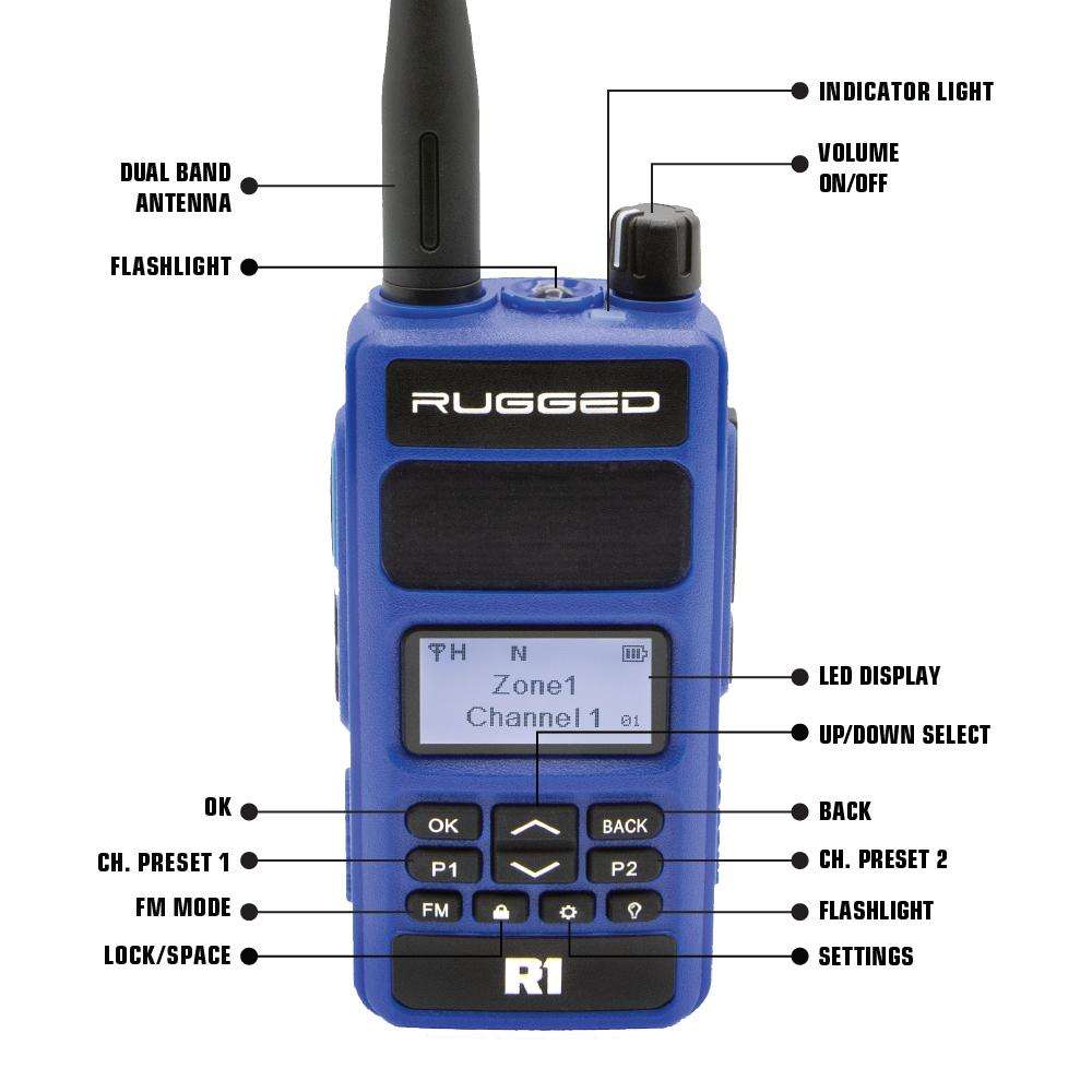 Rugged R1 Radio 2 Metros Walkie Talkie - Digital y Analogo