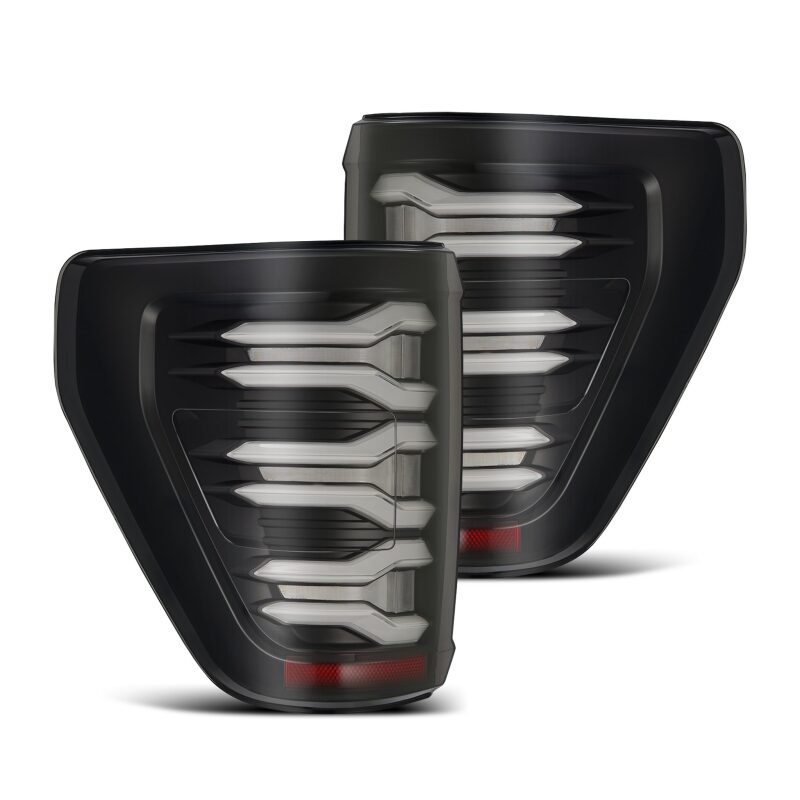 AlphaRex LUXX LED taillights for 2021-2022 Ford F-150, featuring a sleek design with modern LED elements.