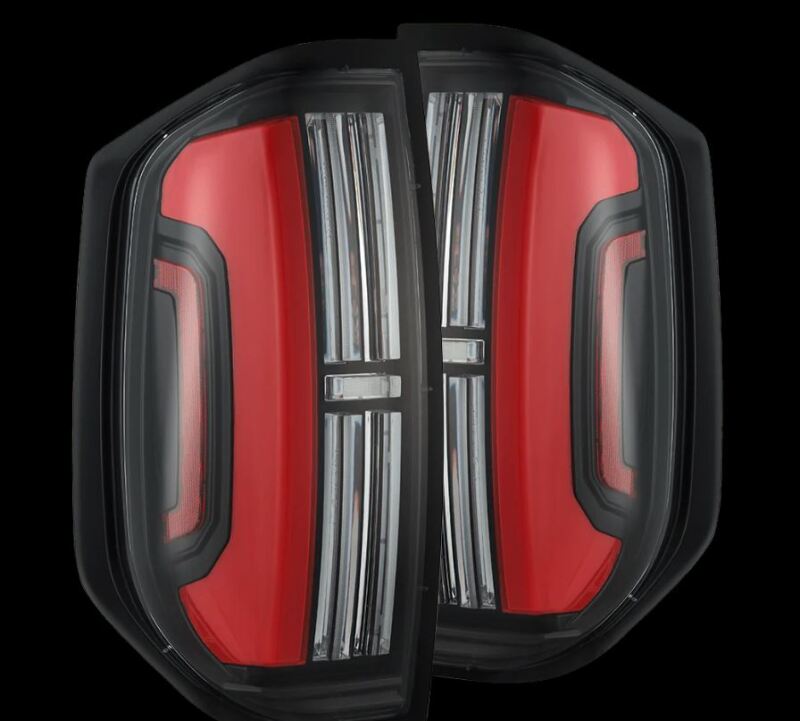 AlphaRex LED tail lights for 14-21 Toyota Tundra in black and red, featuring a modern design and enhanced visibility.