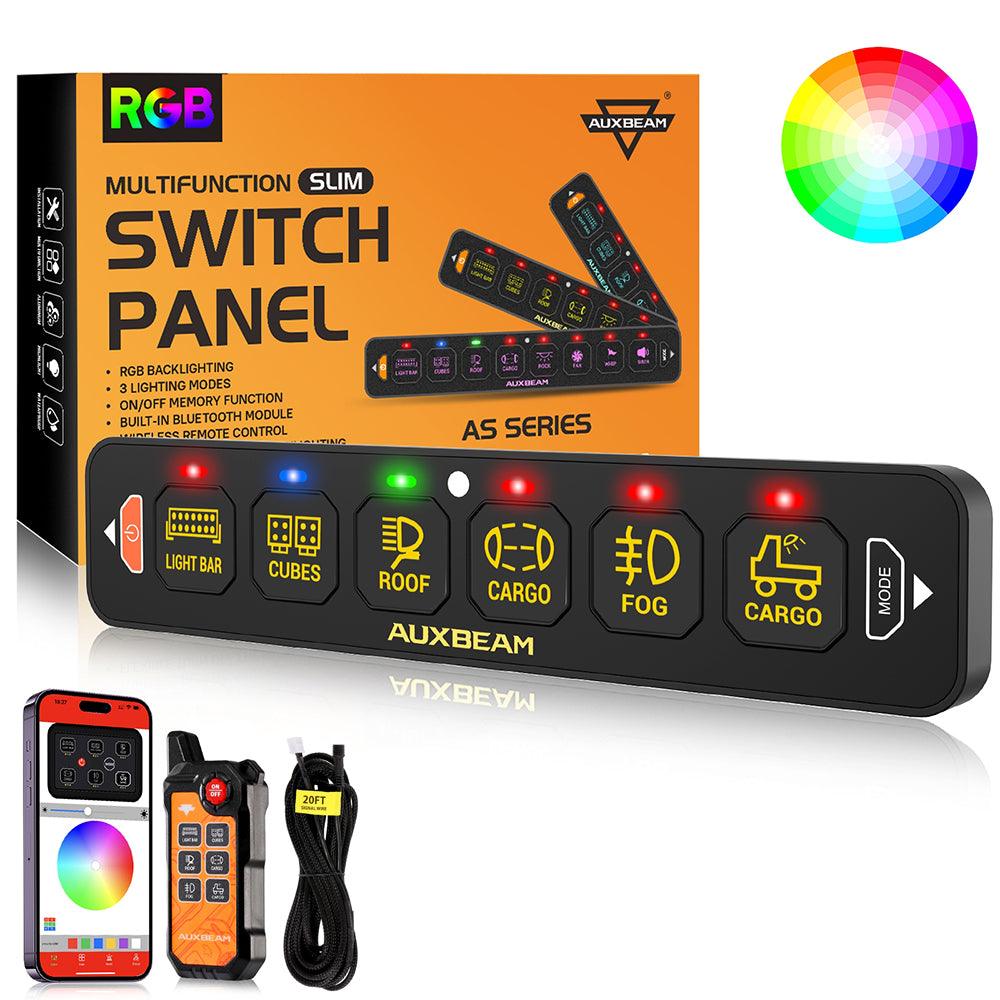 AS Series 4/6/8 Gang RGB Slim Switch Panel with APP&Remote Control, Toggle/ Momentary/ Pulsed Mode Supported(One-Sided Outlet)