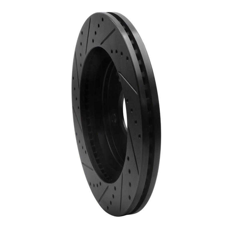 R1 08-12 Jeep J8 Front Right Drilled & Slotted Black Brake Rotor