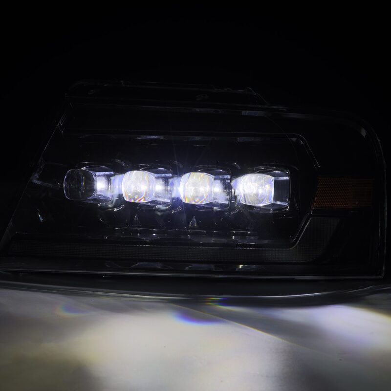 AlphaRex NOVA-Series LED projector headlights for 2004-2008 Ford F-150, featuring chrome finish and sequential signals.