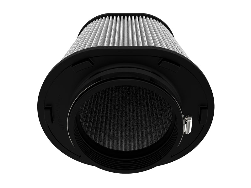 Afe Magnum FORCE replacement air filter with a cylindrical design, featuring a black base and pleated filter media.