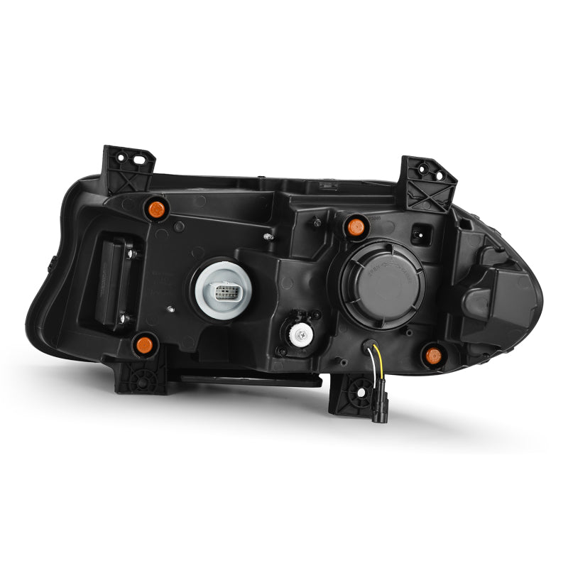 AlphaRex NOVA-Series LED projector headlights for 15-23 Dodge Charger, featuring black housing and sequential signals.