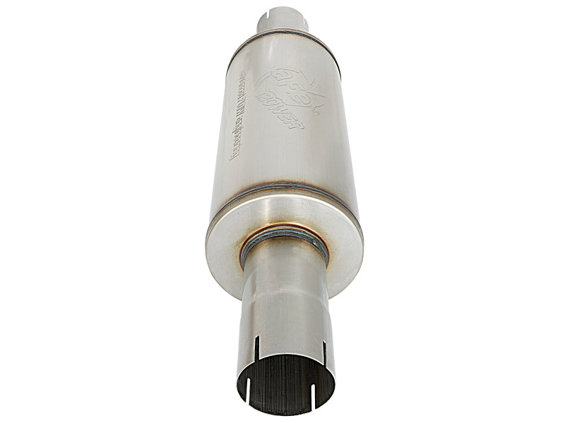 Round body afe ATLAS muffler with 3-1/2 inch ID, 7 inch diameter, and 16 inch length for enhanced exhaust performance.