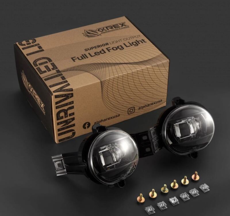AlphaRex dual color LED fog lights for 02-08 Dodge Ram 1500 and 03-09 Ram 2500/3500 with installation hardware included.