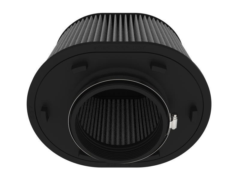 afe Magnum FORCE replacement air filter featuring a cylindrical design with pleated filtration material for enhanced airflow.