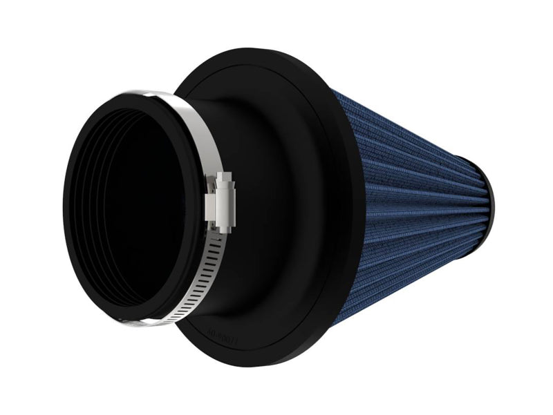 Universal afe Magnum FLOW air filter with a conical design, featuring a black base and blue filter media for enhanced airflow.