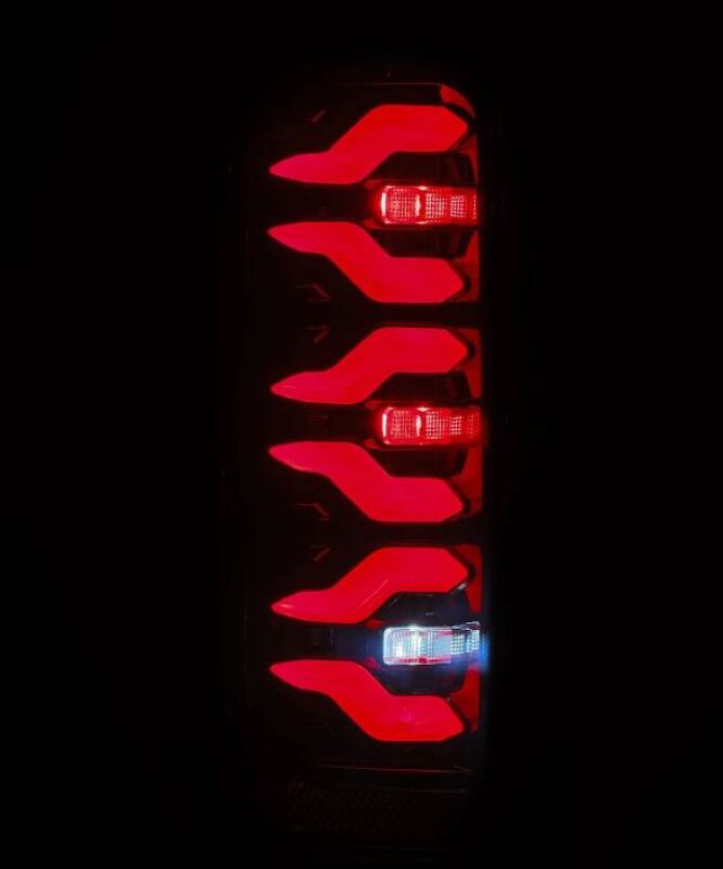 AlphaRex Luxx-Series LED tail lights for 87-96 Ford Bronco and F-150 in black and red, showcasing a modern design.