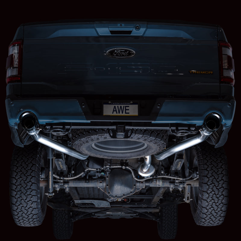 AWE Tuning 2021+ Ford F-150 Tremor (w/ Bumper Cutouts) 0FG Resonated Cat-Back - Diamond Black Tips