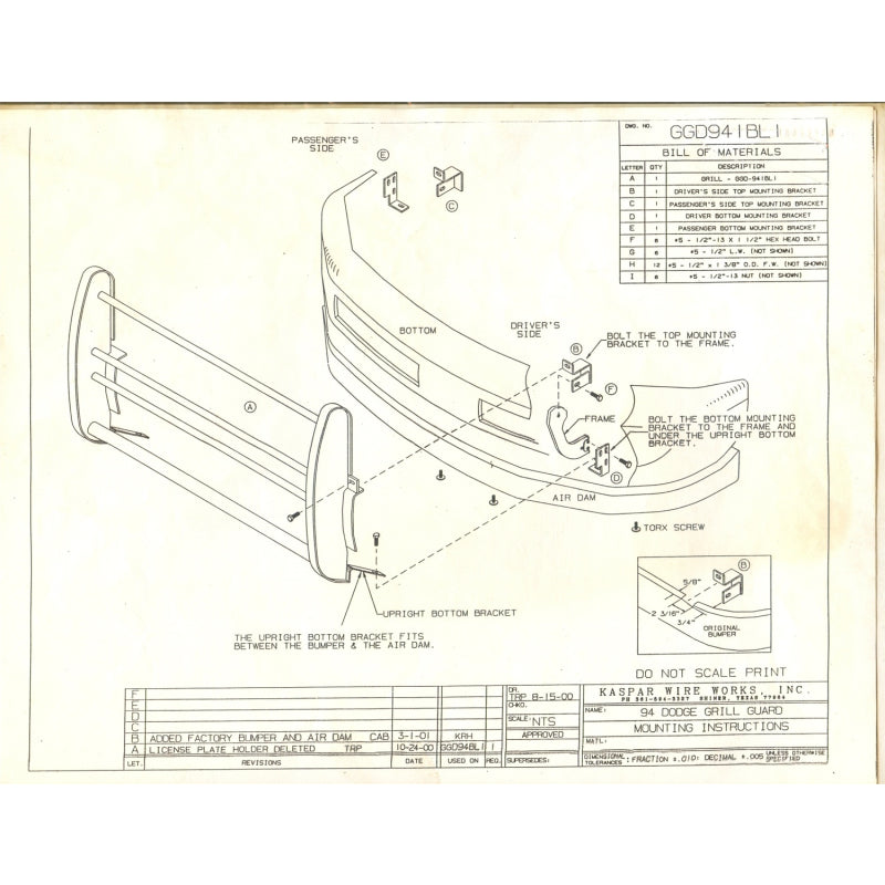 Ranch Hand Legend Series Grille Guard Fits Select 94-02 Dodge/Ram 1500/2500/3500 Model GGD941BL1