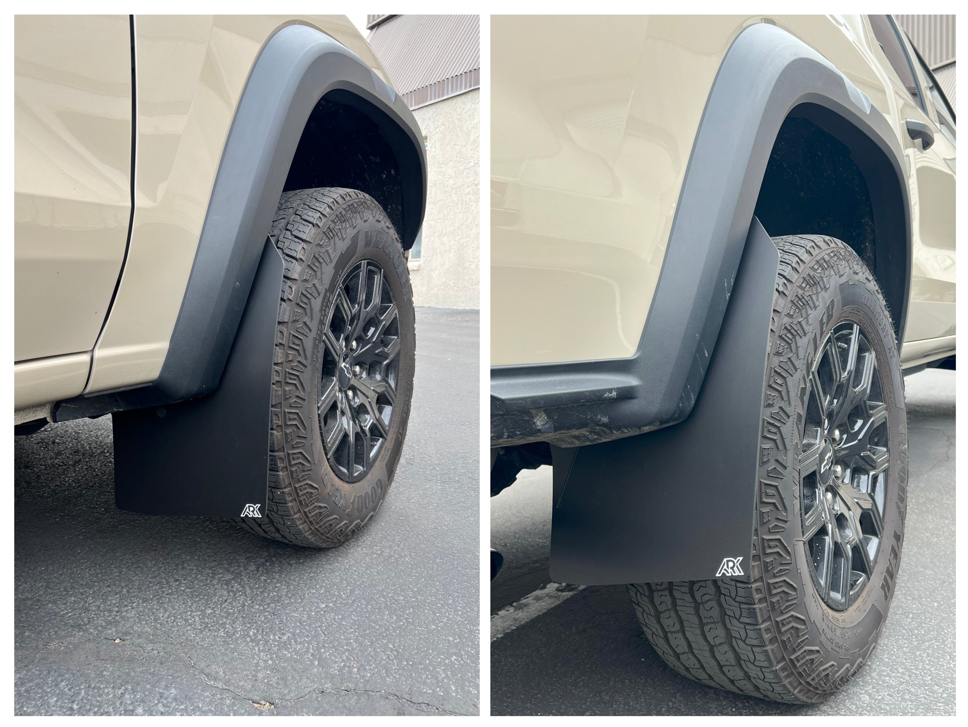 2023+ Chevy Colorado ZR2/Trailboss TriXPoly Mudflaps showcasing durable protection against mud and debris.