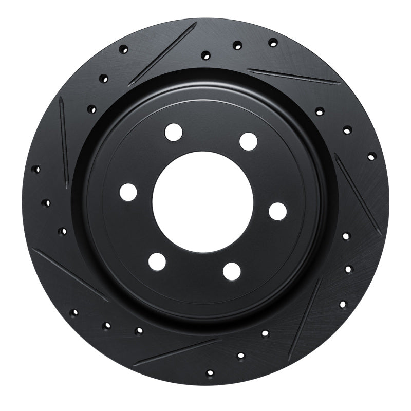 R1 2021-2025 Ford F-150 4WD Rear Left Drilled & Slotted Black Brake Rotor