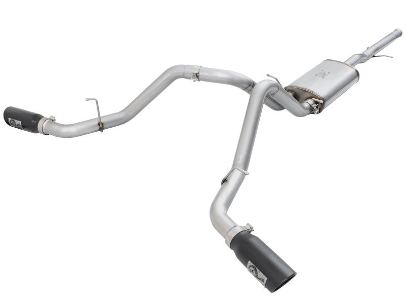 AFE MACH Force-Xp Cat-Back Exhaust system for GM Silverado/Sierra 1500 models 2009-2018, featuring dual black tips.