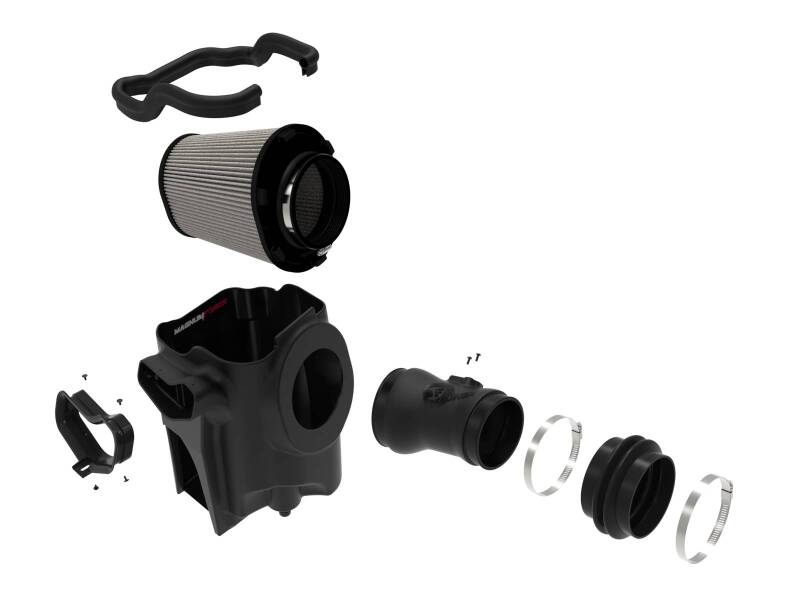 afe Magnum FORCE Open Element Intake system for Ford Diesel Trucks 20-25 V8-6.7L, featuring filter, housing, and installation components.