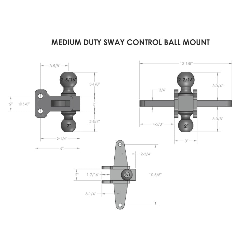BulletProof Hitches Medium Duty Sway Control Ball Mount Model MDSWAYCONTROLBALL